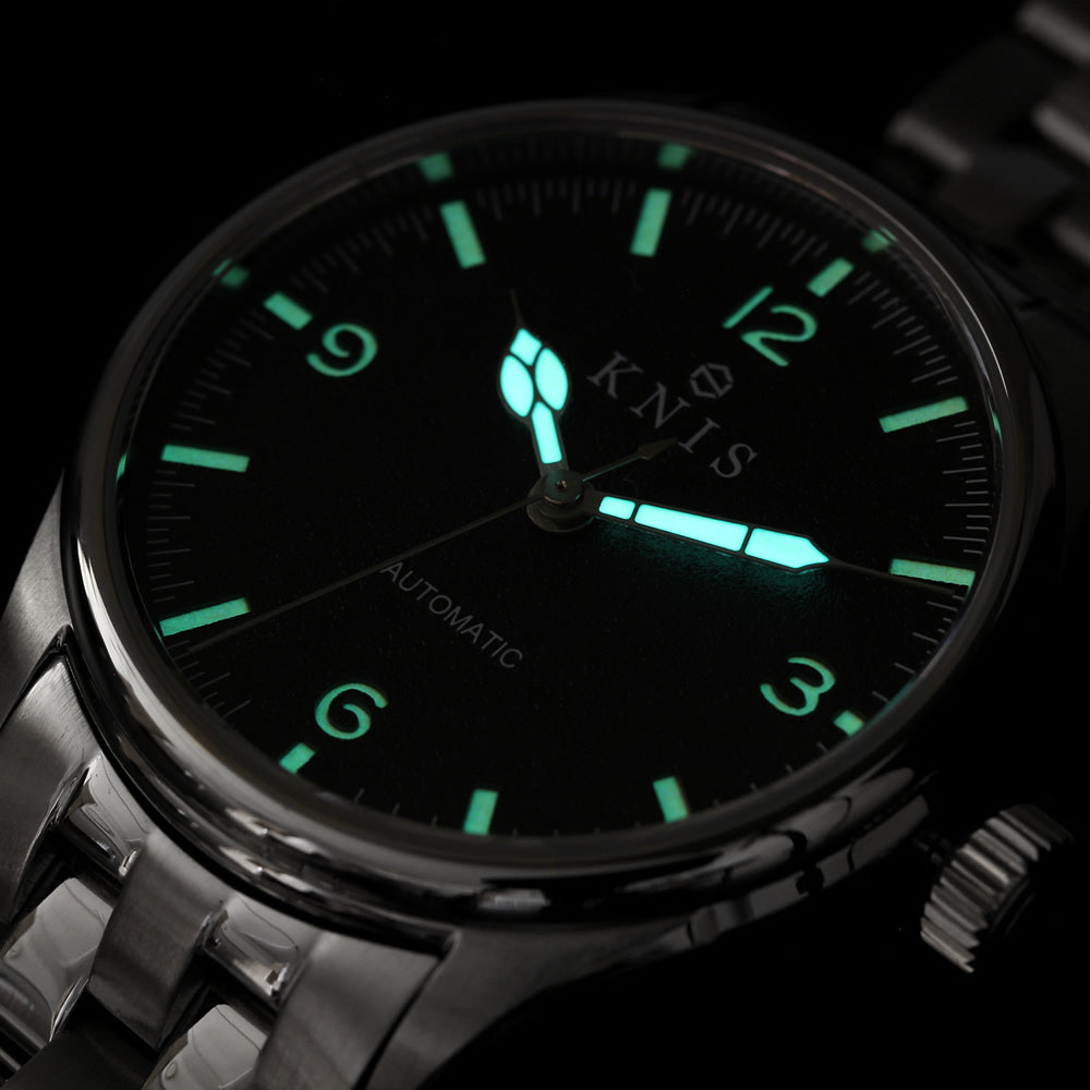 KNIS Automatic Retro Modern - Black Dial with Black Leather Strap KN002-BKBKLE