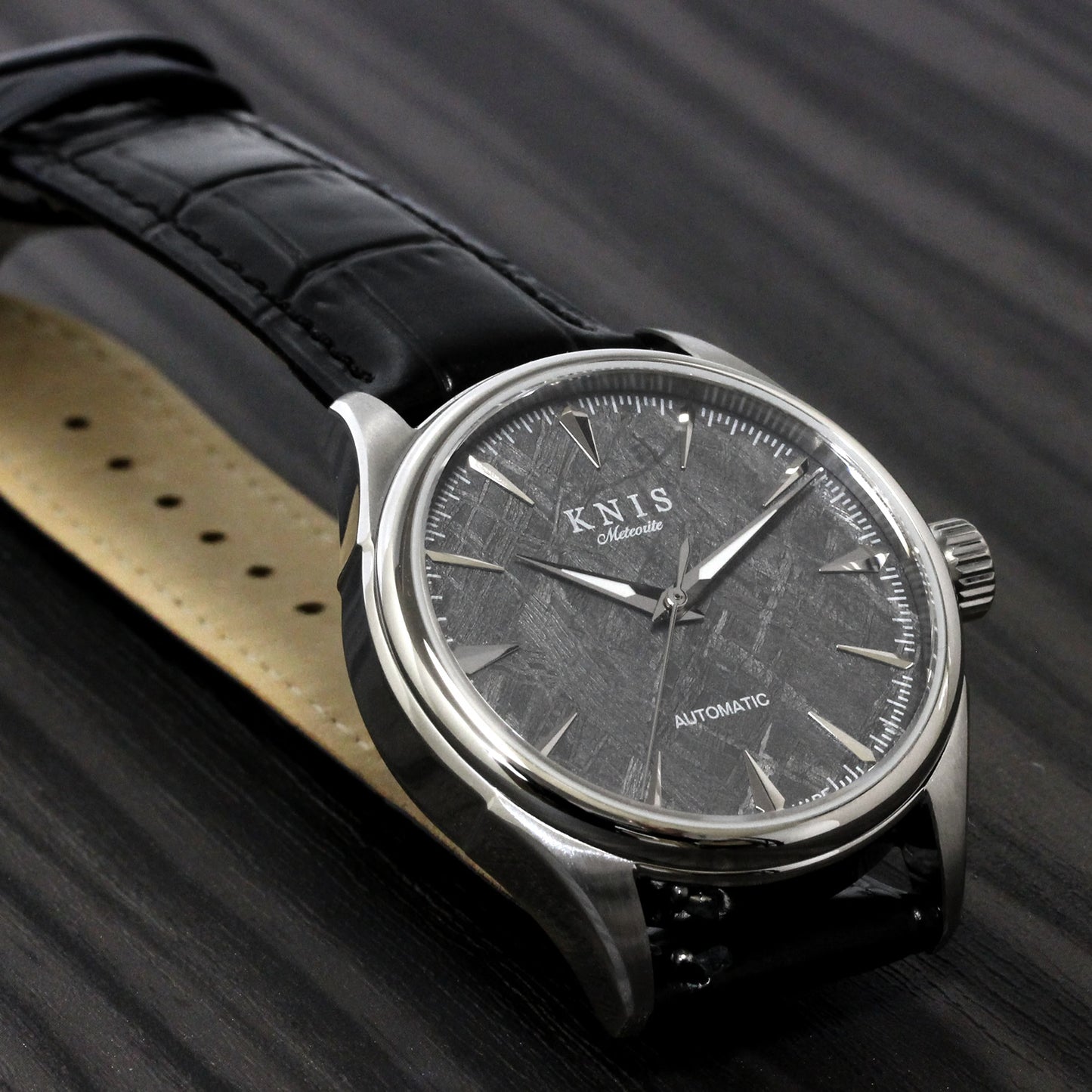 KNIS Meteorite Made in Japan Automatic Watch Men's Leather Strap Leather Silver KN001-MTLE