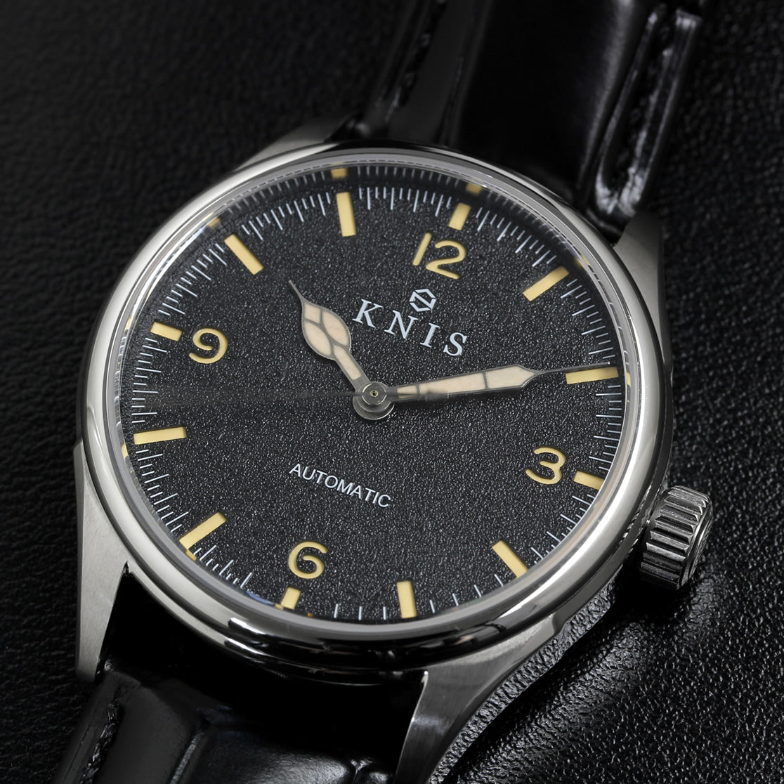 KNIS Automatic Retro Modern - Black Dial with Black Leather Strap KN002-BKBKLE