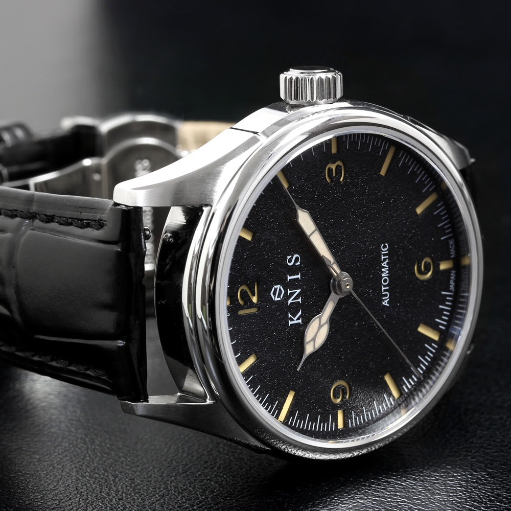KNIS Automatic Retro Modern - Black Dial with Black Leather Strap KN002-BKBKLE