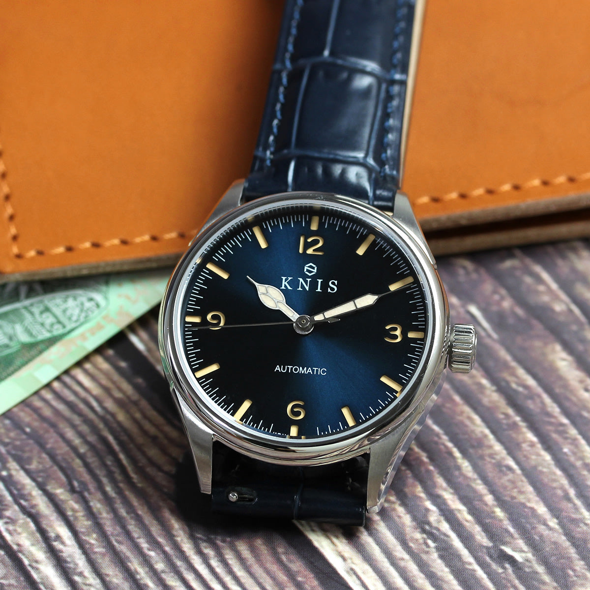 KNIS Automatic Retro Modern - Blue Dial with Blue Leather Strap KN002-BLBLLE