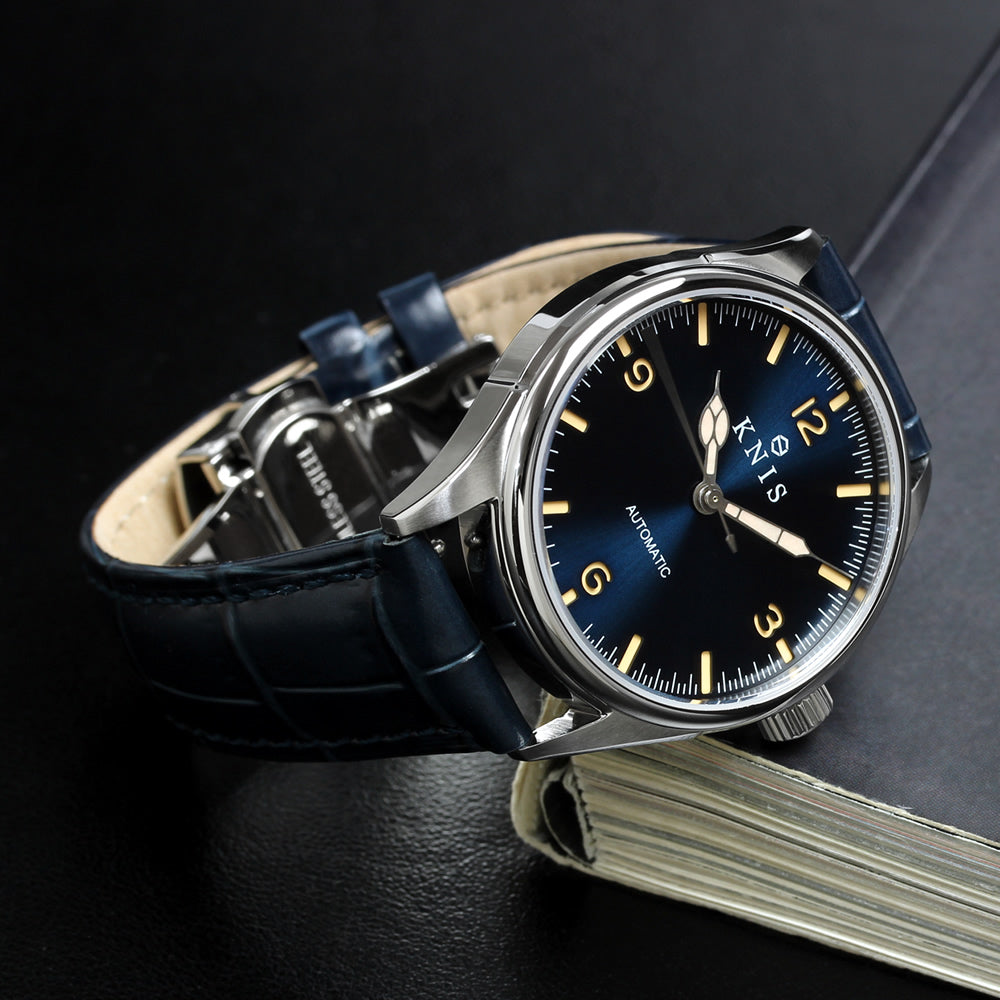 KNIS Automatic Retro Modern - Blue Dial with Blue Leather Strap KN002-BLBLLE