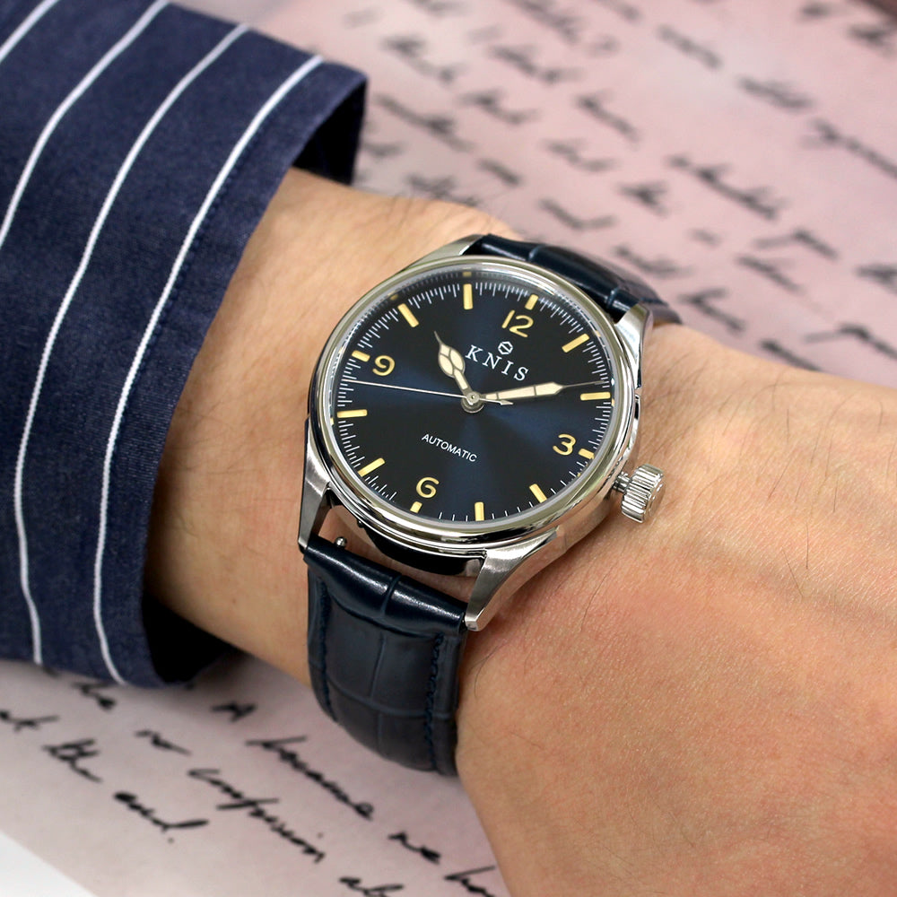 KNIS Automatic Retro Modern - Blue Dial with Blue Leather Strap KN002-BLBLLE