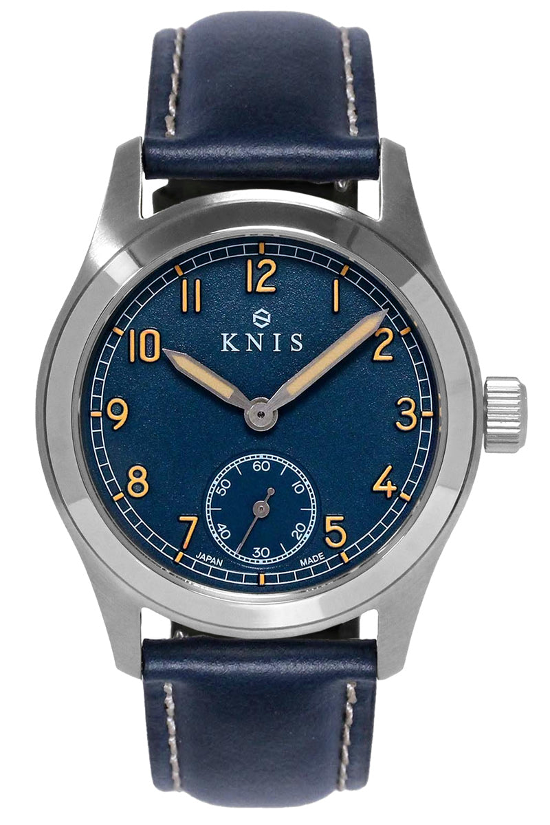 KNIS Retro Military Watch Blue Dial with Navy Leather Strap KN003-BL