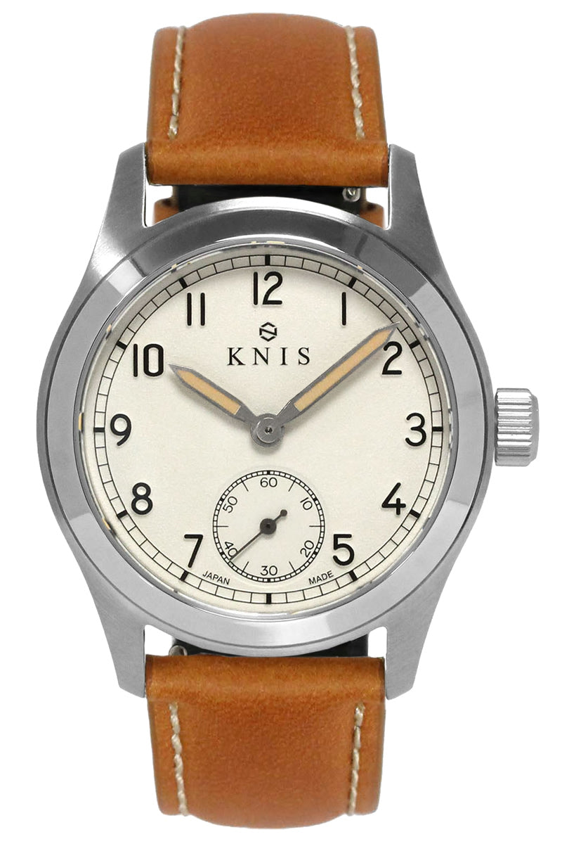 KNIS Retro Military Watch Off-White Dial with Camel Leather Strap KN003-WHCALE