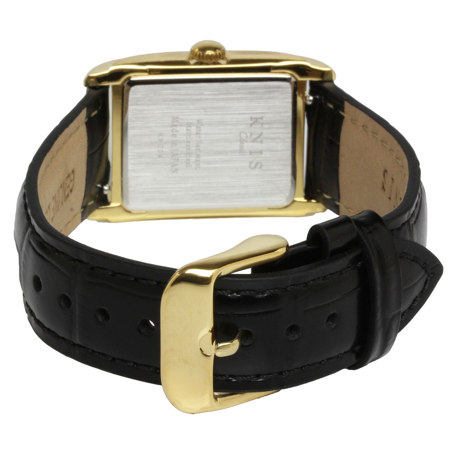 Classic Rectangular Gold Crocodile Embossed Leather Black KN004-GDBKC