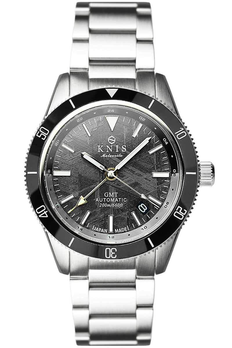 KNIS メテオライト 隕石 GMT ダイバーズ 自動巻き 日本製 ブラック
