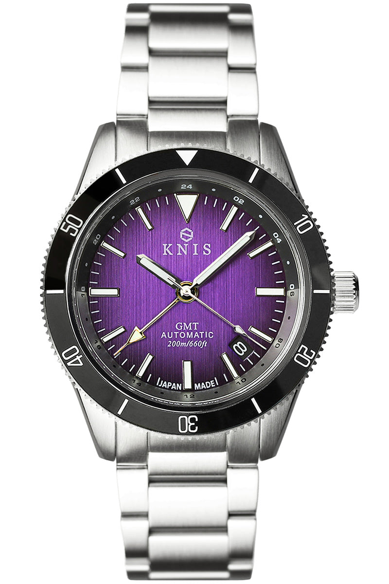 KNIS GMT ダイバーズ 自動巻き 日本製 ステンレスベルト パープル KN007-PP