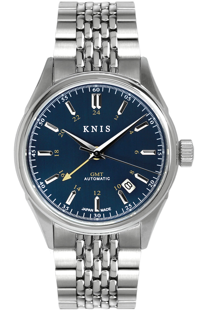 KNIS CLASSIC GMT 自動巻き 日本製 ライスブレスレット ディープブルー