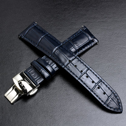 KNIS Replacement Belt Genuine Cowhide Croco Embossed Leather Belt D Buckle 20mm Navy 