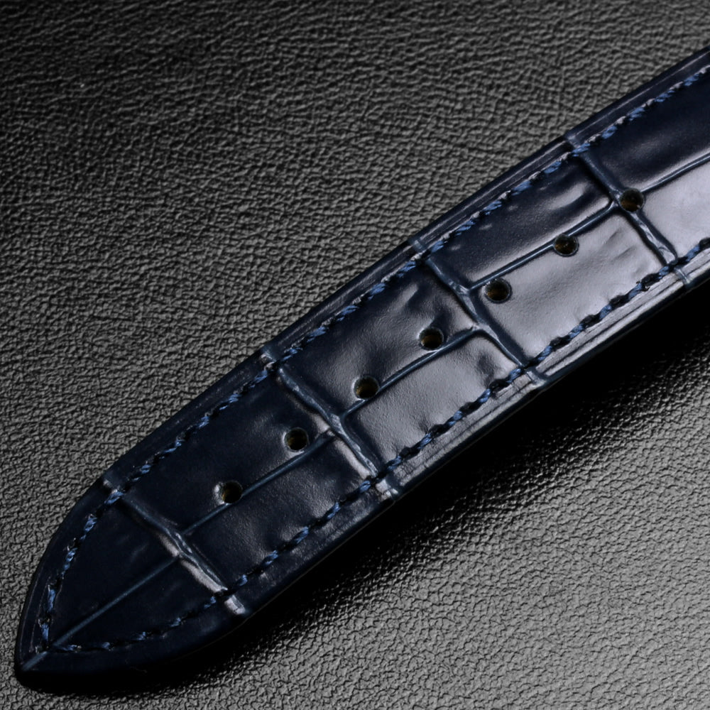 KNIS Replacement Belt Genuine Cowhide Croco Embossed Leather Belt D Buckle 20mm Navy 