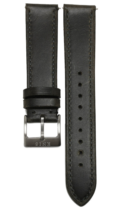 KNIS 20mm Genuine Italian Oil Leather Strap Dark Gray