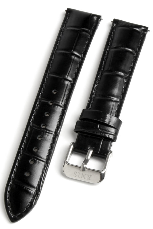 KNIS 替えベルト 本牛革 クロコ型押し ベルト ストラップ 18mm ブラック
