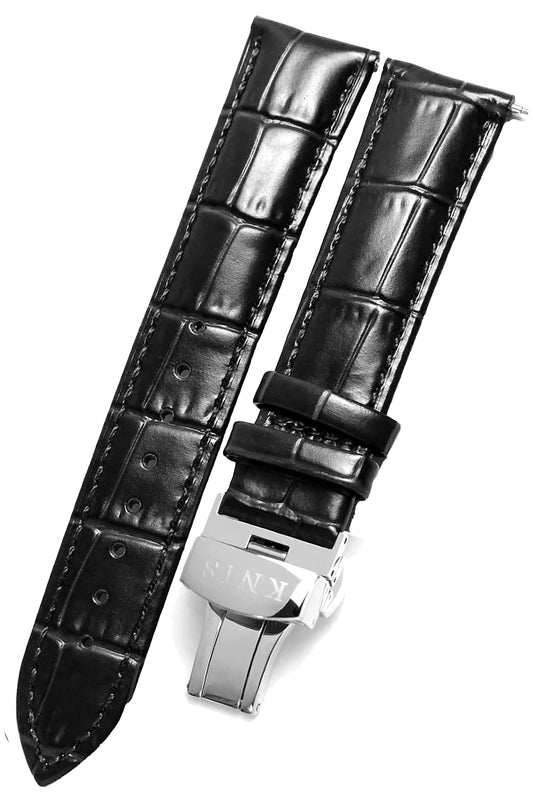 KNIS 替えベルト 本牛革 クロコ型押し レザーベルト Dバックル 20mm ブラック