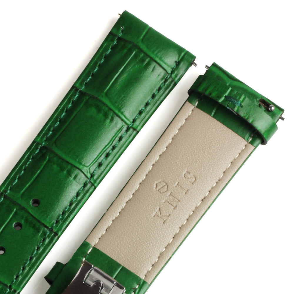 KNIS 替えベルト 本牛革 クロコ型押し レザーベルト Dバックル 20mm グリーン