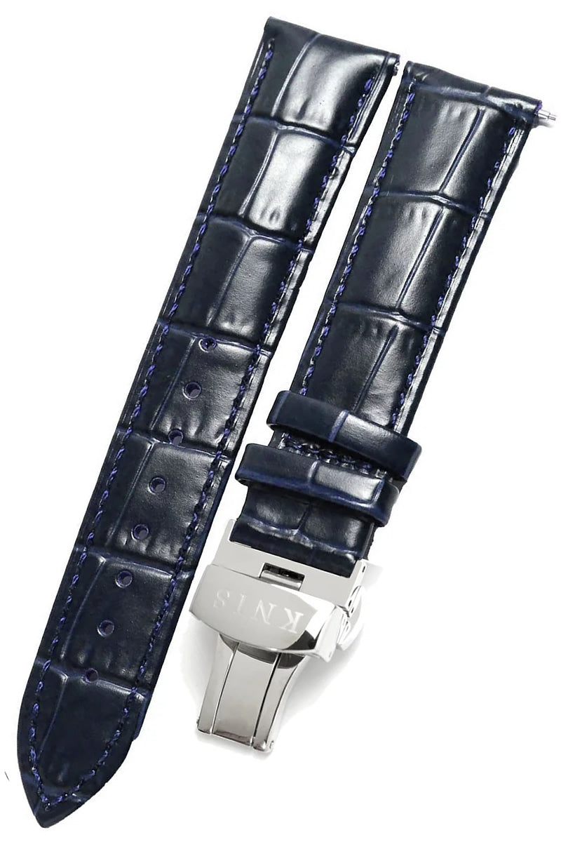 KNIS 替えベルト 本牛革 クロコ型押し レザーベルト Dバックル 20mm ネイビー