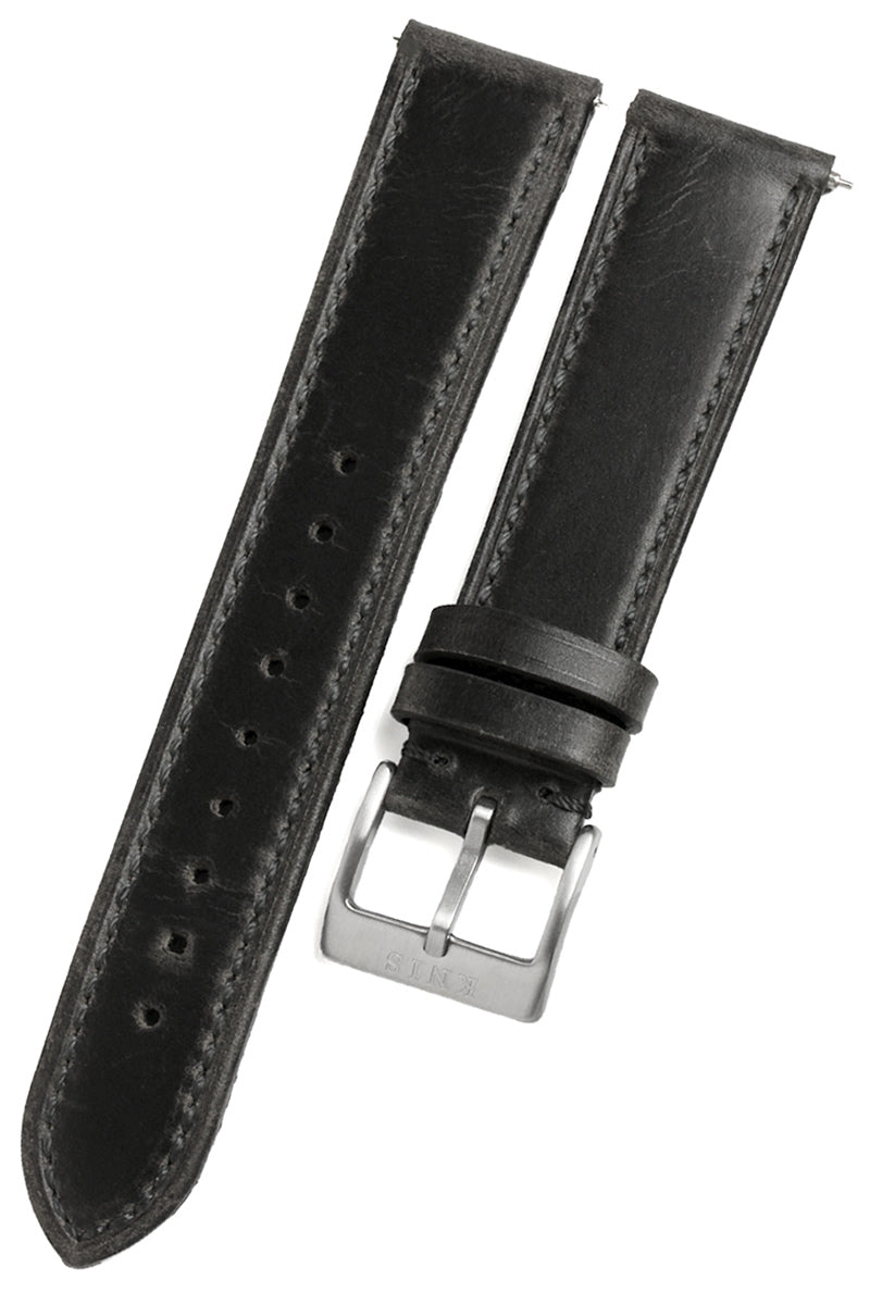 KNIS 20mm Genuine Italian Oil Leather Strap Dark Gray