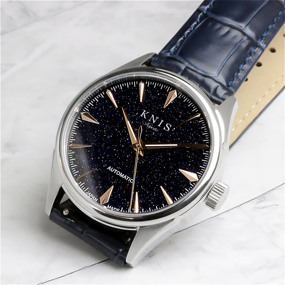 KNIS Aventurine Dial Automatic Made in Japan Rose Gold / Blue Leather Strap KN001-AVRGBLLE