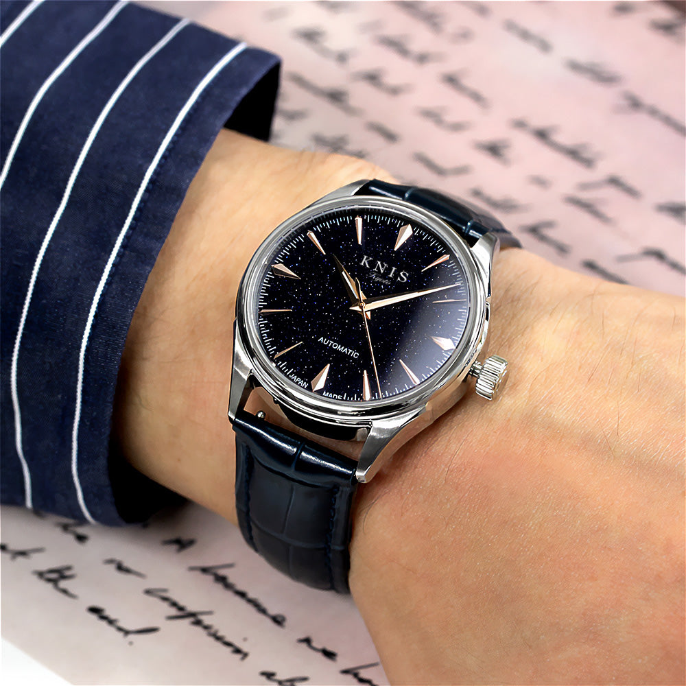 KNIS Aventurine Dial Automatic Made in Japan Rose Gold / Blue Leather Strap KN001-AVRGBLLE