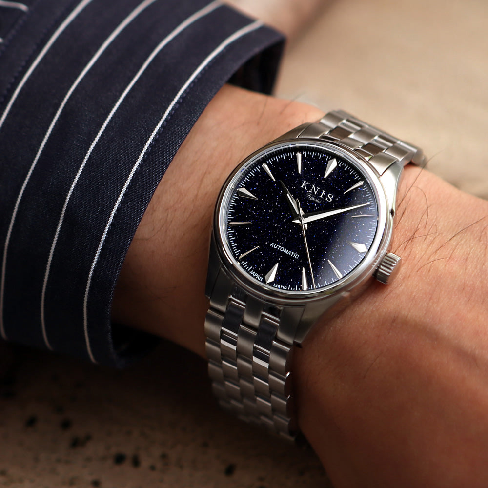 KNIS アベンチュリンダイヤル 日本製 自動巻き 腕時計 メンズ シルバー