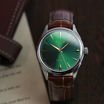 KNIS 自動巻き サンレイダイアル グリーン ブラウン レザー KN001-GRBRLE