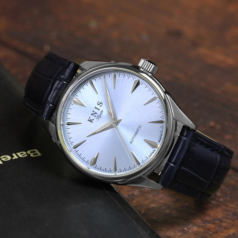 KNIS ニス 自動巻き 腕時計 メンズ サンレイダイアル アイスブルー レザー