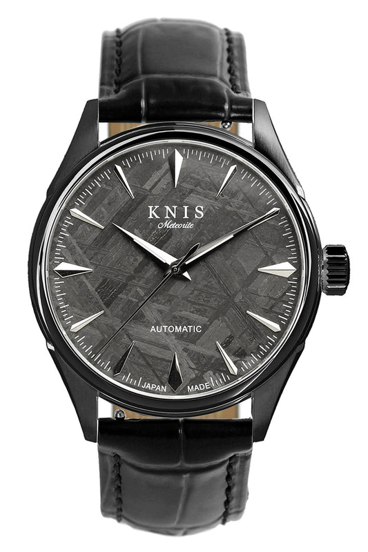 KNIS メテオライト 隕石 日本製 自動巻き 腕時計 メンズ 革ベルト レザー ブラック KN001-MTBKLE
