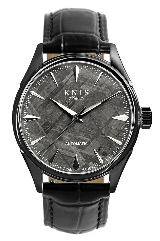 KNIS メテオライト 隕石 日本製 自動巻き 腕時計 メンズ 革ベルト レザー ブラック KN001-MTBKLE