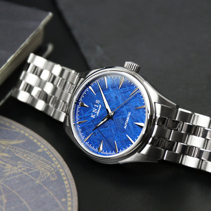 KNIS Meteorite Made in Japan Automatic Watch Men's Silver Blue KN001-MTBL
