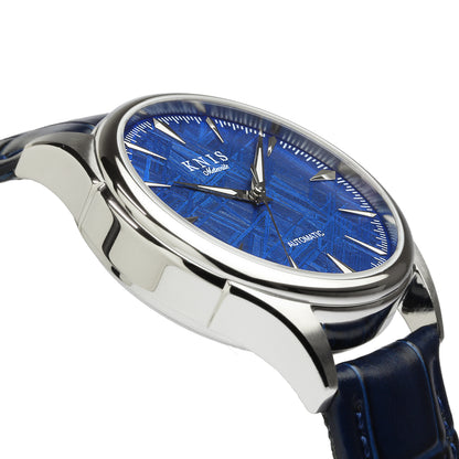 KNIS Meteorite Dial Automatic Silver Blue / Blue Leather Strap (KN001-MTBLLE)