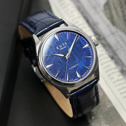 KNIS Meteorite Dial Automatic Silver Blue / Blue Leather Strap (KN001-MTBLLE)