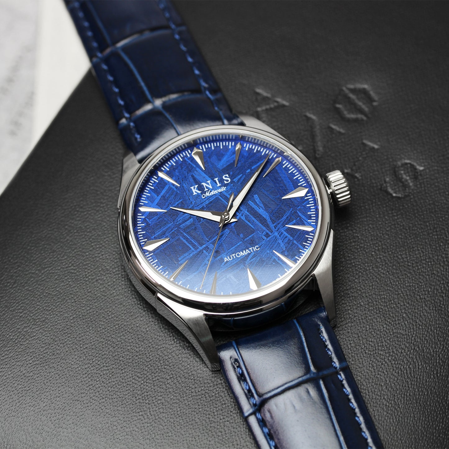 KNIS Meteorite Dial Automatic Silver Blue / Blue Leather Strap (KN001-MTBLLE)
