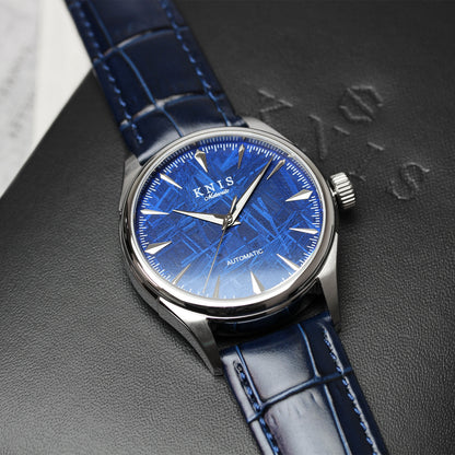 KNIS Meteorite Dial Automatic Silver Blue / Blue Leather Strap (KN001-MTBLLE)