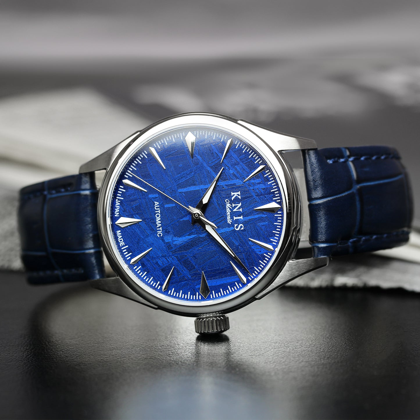 KNIS Meteorite Dial Automatic Silver Blue / Blue Leather Strap (KN001-MTBLLE)