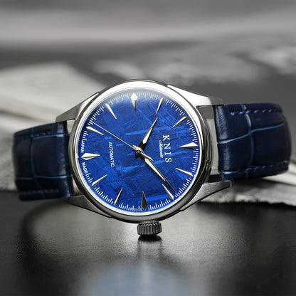 KNIS Meteorite Dial Automatic Silver Blue / Blue Leather Strap (KN001-MTBLLE)