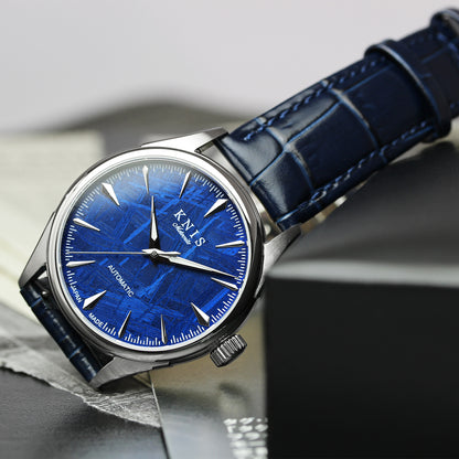 KNIS Meteorite Dial Automatic Silver Blue / Blue Leather Strap (KN001-MTBLLE)