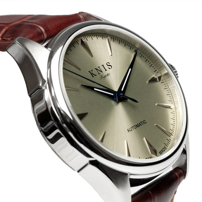 KNIS Automatic Sunray Dial Champagne Gold Leather KN001-SGBRLE 