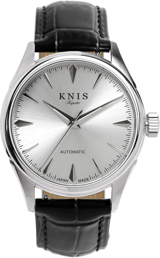 KNIS Automatic Sunray Dial White Silver Black Leather KN001-WHBKLE 