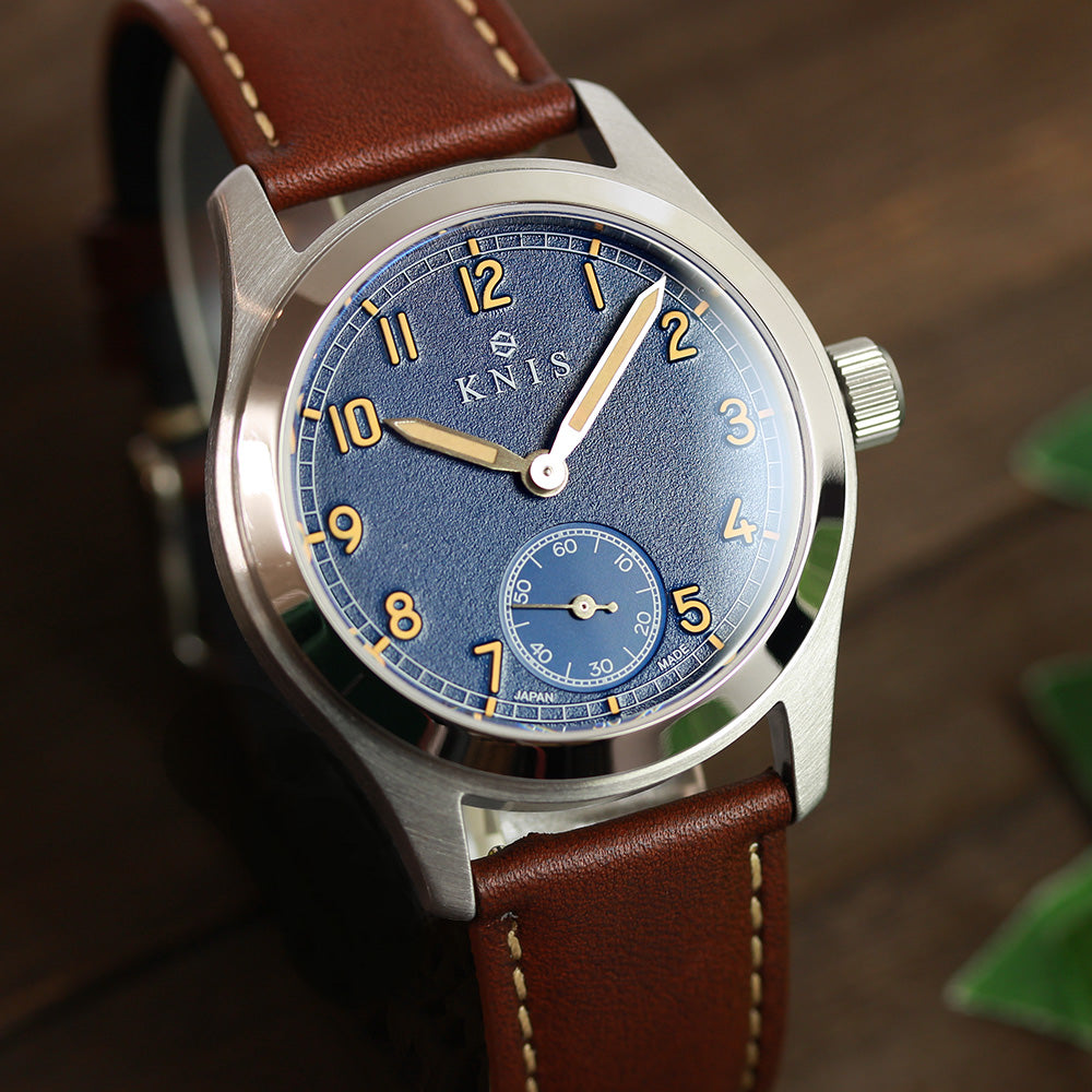 KNIS Retro Military Watch - Blue Dial with Brown Leather Strap KN003-BLBRLE