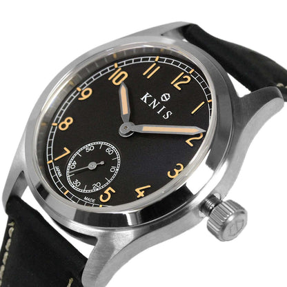 KNIS Retro Military Watch - Black Dial with Black Leather Strap KN003-BKBKLE