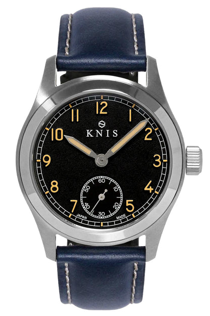 KNIS Retro Military Watch - Black Dial with Navy Leather Strap KN003-BKNVLE