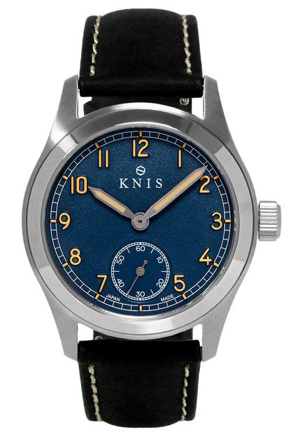 KNIS Retro Military Watch - Blue Dial with Black Leather Strap KN003-BLBKLE