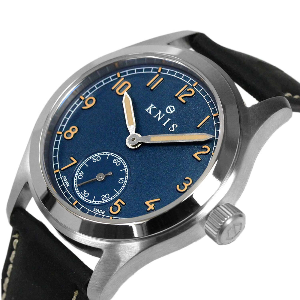 KNIS Retro Military Watch - Blue Dial with Black Leather Strap KN003-BLBKLE