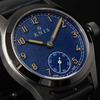 KNIS Retro Military Watch - Blue Dial with Black Leather Strap KN003-BLBKLE