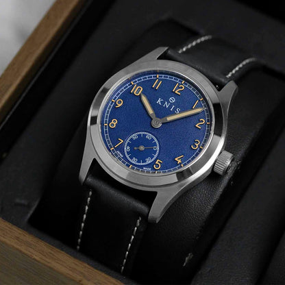 KNIS Retro Military Watch - Blue Dial with Black Leather Strap KN003-BLBKLE