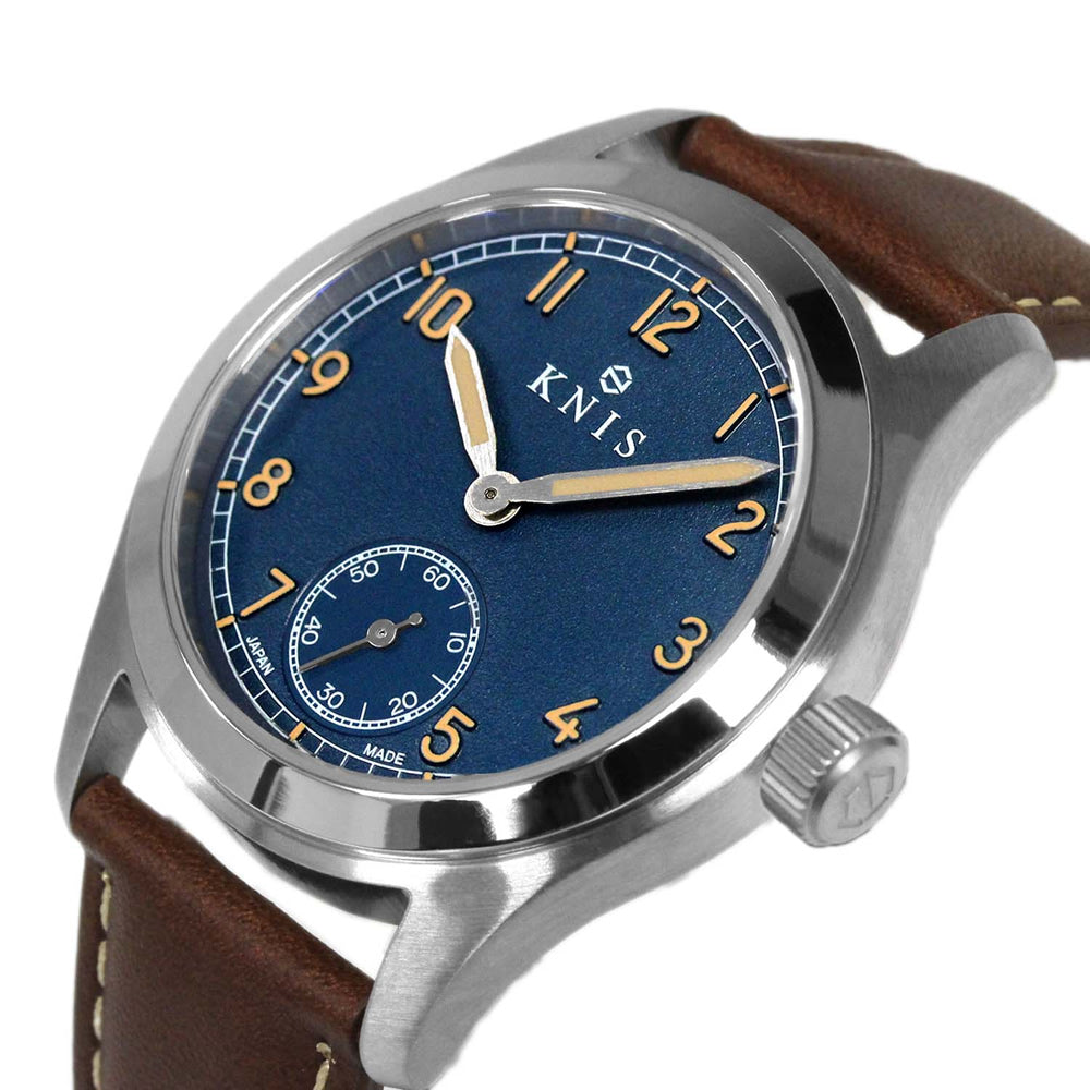 KNIS Retro Military Watch - Blue Dial with Brown Leather Strap KN003-BLBRLE