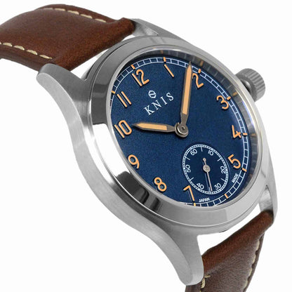 KNIS Retro Military Watch - Blue Dial with Brown Leather Strap KN003-BLBRLE