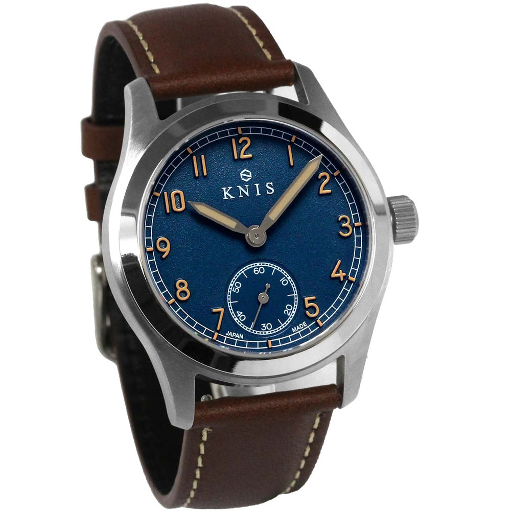 KNIS Retro Military Watch - Blue Dial with Brown Leather Strap KN003-BLBRLE