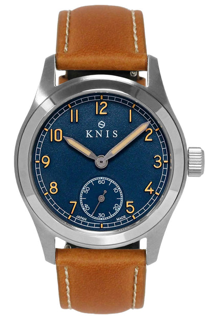 KNIS Retro Military Watch - Blue Dial with Camel Leather Strap KN003-BLCALE