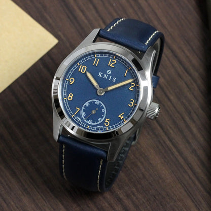 KNIS Retro Military Watch - Blue Dial with Navy Leather Strap KN003-BLNVLE